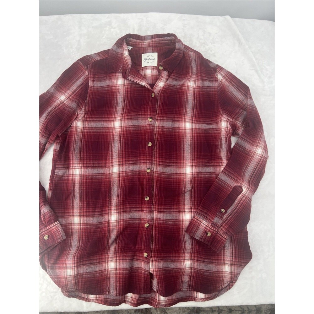 Jachs Girlfriend Brick Red Plaid Long Sleeve Pockets Flannel Shirt Large